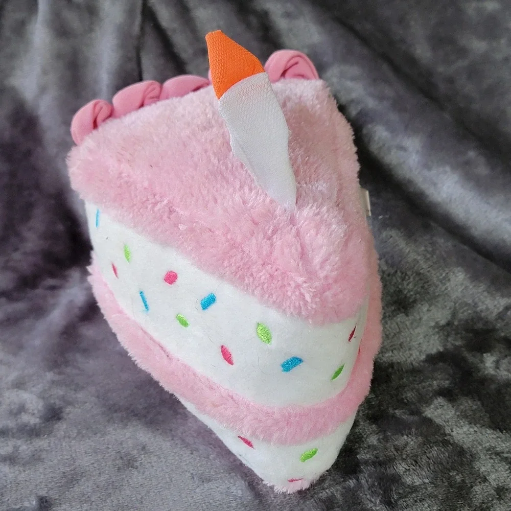 ZippyPaws Dog Birthday Cake Slice Toy Pink New Squeaky Plush Sprinkles